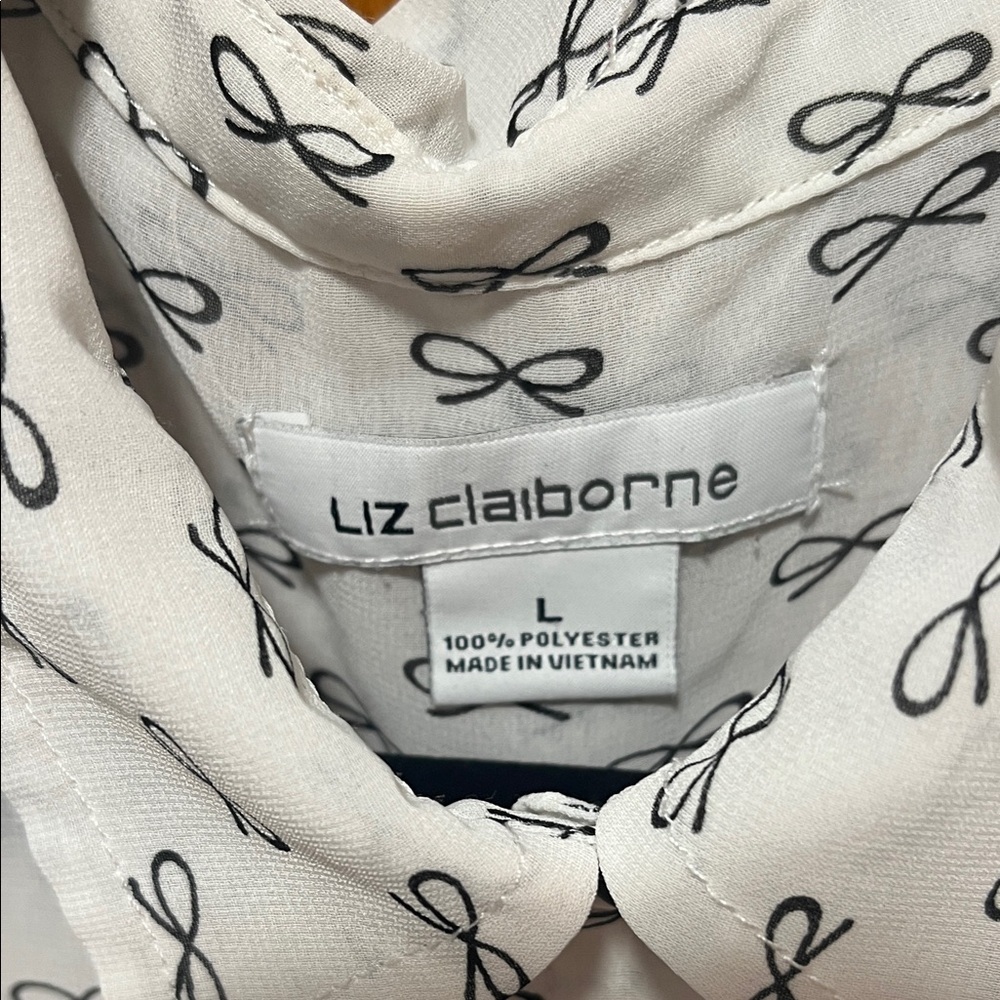 Liz Claiborne Ivory Blouse with Black Ribbon Pattern - Picture 2 of 5